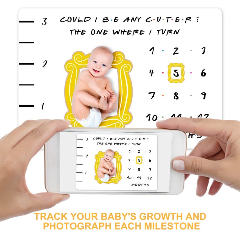 CQNET Friends Baby Milestone Blanket, TV Show Merchandise Gift for Baby Shower, Newborn Essentials Photo Props for Age and Growth, Yellow Frame Included, 50'' X 60'' - Image 2